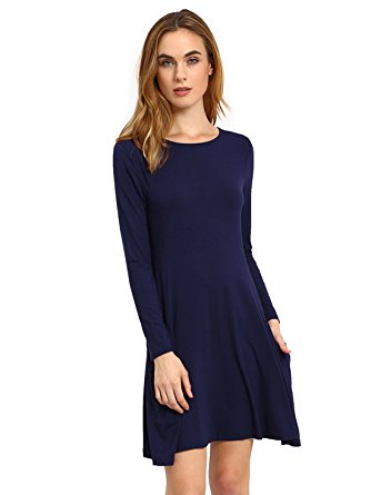 ROMWE Women's Long Sleeve Pockets Casual Swing Loose T-shirt Dress