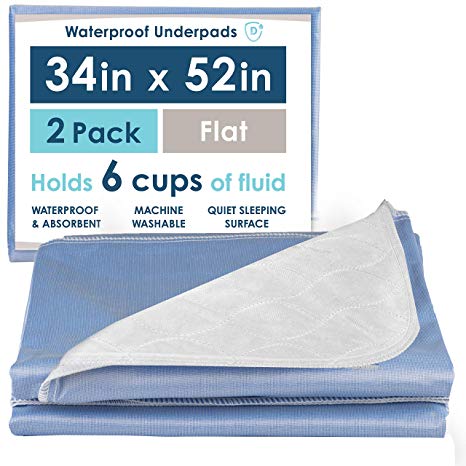 2 Pack of Waterproof Bed Pads, 34 x 52 Inches - Super Absorbent Large Mattress Sheet Protector Underpads