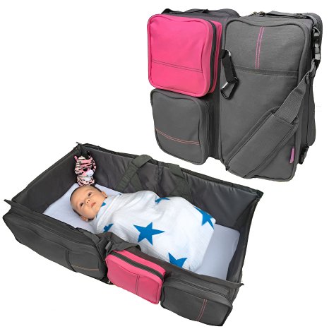 Boxum 3 in 1 - Diaper Bag - Travel Bassinet - Change Station (Pink) #1 Baby Diaper Tote Bag Bed Nappy Infant Carrycot Crib Cot Nursery Portable Change Table Portacrib Boy Girl Top Best Quality Newborn