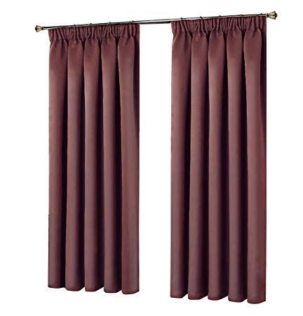 Interwoven Supersoft Insulated Thermal Blackout Pencil Pleat Pair Curtains for living Room & Bedroom (90" Width X 90" Drop (228 x 228 CM), BROWN)