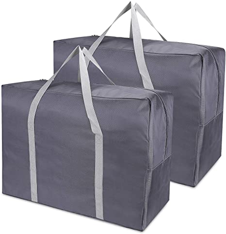 Large Storage Bag, Exqline 105L Extra Large Moving Bag with Zips Strong Underbed Storage Bag 1680D Oxford Organizer Bag Ideal For For Bedding, Duvets, Pillows, Clothes or Moving home (Grey, M, 2 Pack)