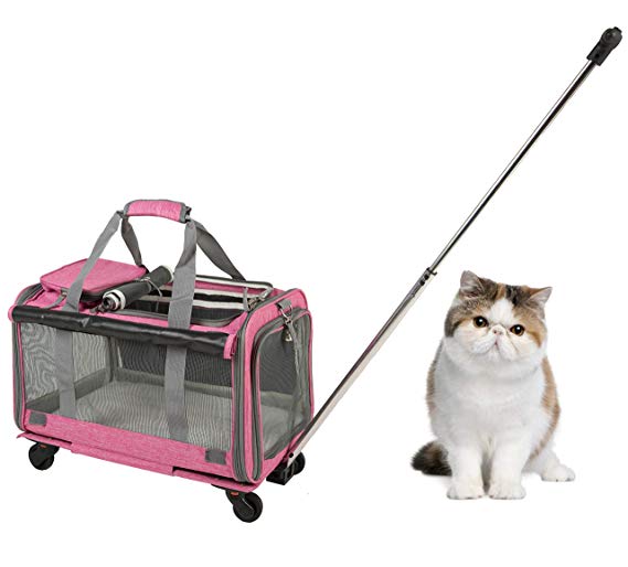 Pet Wheels Carrier for Cats, Small Dogs, Puppies, Small Animals, Pet Soft-Sided Travel Carrier for Outdoor, Foldable Portable Washable Pet Stroller 19.6 in 12.2 in 12.2 in