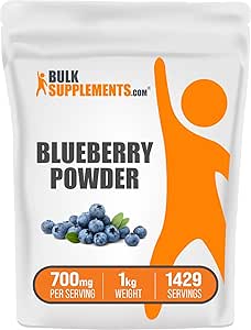 BulkSupplements.com Blueberry Powder - Blueberry Supplement, Wild Blueberry Powder - Antioxidant Support, Gluten Free, 700mg per Serving, 1kg (2.2 lbs) (Pack of 1)