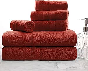 Superior Ultra-Soft 6-Piece Cotton Towel Set, Includes 2 Bath Towels, 2 Hand Towels, and 2 Washcloths for Bathroom, Guest Room, Quick Dry, Daily Use Home Essential Towels - Maroon