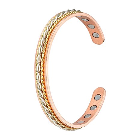 theramodé Copper Bracelet for Magnetic Therapy in Gold Braided with 8 Powerful Magnets - Helps Rheumatoid Arthritis, Wrist Pain Relief, Circulation, Carpal Tunnel & General Health Benefits