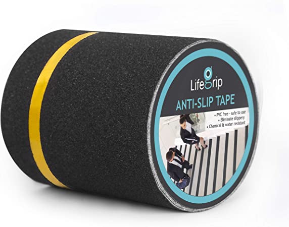 LifeGrip Anti Slip Traction Tape with Reflective Stripe, 6 Inch x 33 Foot, Best Grip Tape Grit Non Slip, Outdoor Non Skid Treads, High Traction Friction Abrasive Adhesive for Stairs Step (6"X33')