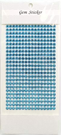 Kel-Toy Round Rhinestone Stickers, 5mm, 384 Pieces Per Sheet, Ice Blue