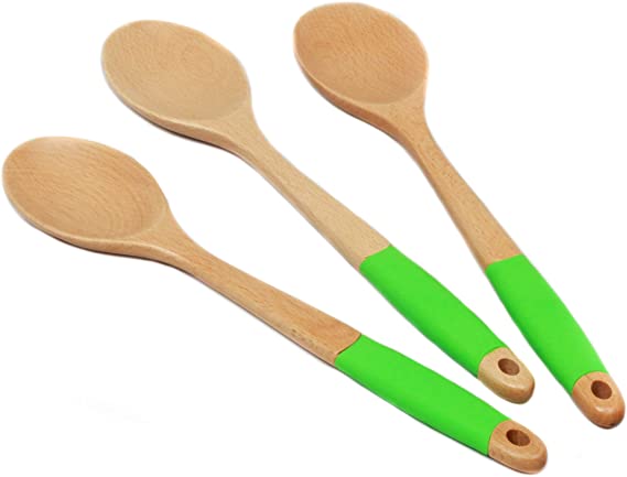 Chef Craft Premium Silicone Handle Wooden Spoon Set, 14 inch, Green