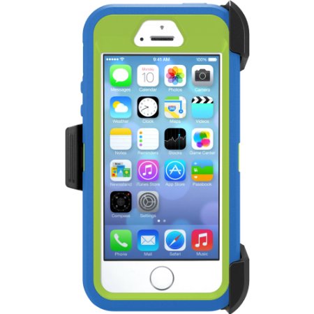 Otterbox Defender Case with Holster Clip for Iphone 5s & Iphone 5 - Retail Packaging - (Ocean Blue/glow Green)