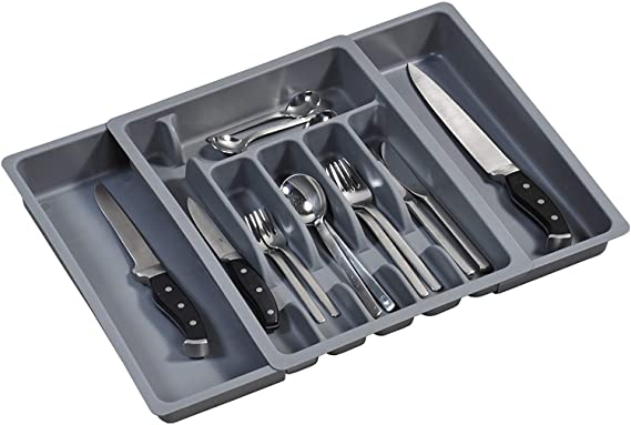 Kesper 30087 Pull-Out Cutlery Tray Plastic Dimensions 29 to 50 cm x 38 x 6.5 cm Grey