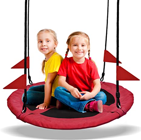 PACEARTH 40 Inch Saucer Tree Swing Flying 660lb Weight Capacity 2 Added Hanging Straps Adjustable Multi-Strand Ropes Colorful Safe and Durable Swing Seat for Children Adults