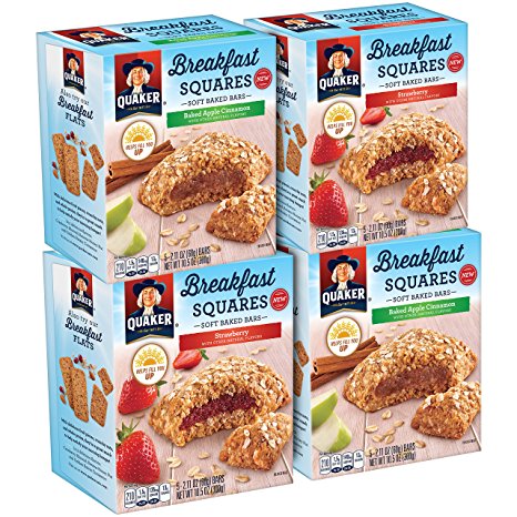Quaker Breakfast Squares, Soft Baked Bars, Variety Pack (4 Count)