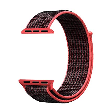 QIENGO Qifit New Nylon Sport Loop with Hook and Loop Fastener Adjustable Closure Wrist Strap Replacment Band for iwatch Apple Watch Series 1 /2 / 3,38mm,Red Black
