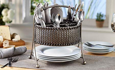 Inspired Living by Mesa Yardley Woven Picnic Caddy Gunmetal Frame and Gray Rattan napkin-holders, WICKER