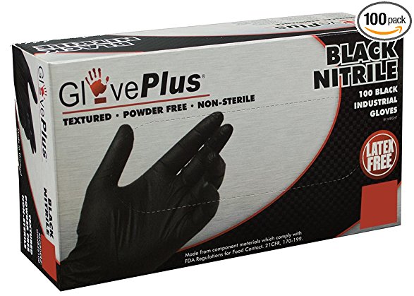 AMMEX - GPNB49100-BX - Nitrile - GlovePlus - Disposable, Powder Free, Industrial, 5 mil, XXLarge, Black (Box of 100)