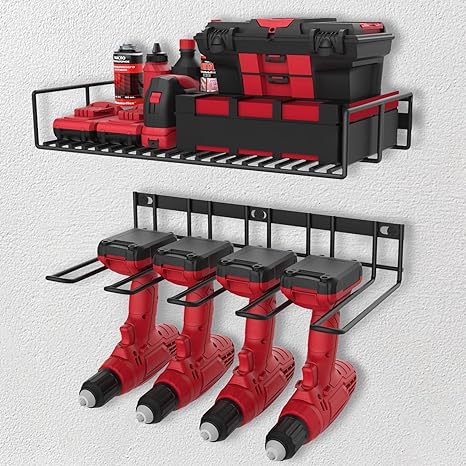 Mefirt Power Tool Organizer Wall Mount - Cordless Drill Holder and Garage Organization, Heavy Duty Tool Shelf Organizer & Tool Rack, Great for Tool Box Organizers and Storage