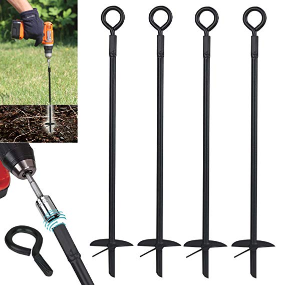 Ashman Black Ground Anchor 15 Inches in Length and 10MM Thick in Diameter, Ideal for Securing Animals, Tents, Canopies, Sheds, Car Ports, Swing Sets (4 Pack)