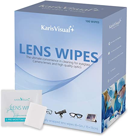 KarisVisual Optical Lens Wipes Pre-moistened Non-Scratching Eyeglasses Cleaning Wipes for Camera Mobile Phone Tablets 100 Individually Wrapped