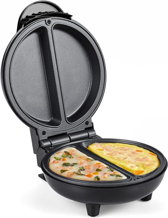 Elite Gourmet EOM123 Non-Stick Omelet, Frittata, Snack Pocket Maker, Dessert Maker, 2 Individual 5.6" Omelets, Stainless Steel