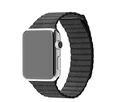 ELEGO TRADING Genuine link bracelet For Apple Watch Leather Loop 42mm Adjustable Magnetic Closure strap For Apple Watch leather Band 38mm-42mm(Black42mm)