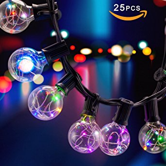 LED Outdoor String Lights, G40 LED Gardenn String Lights, Waterproof 25Ft Led Festoon Lights, 25 LED Bulbs Outdoor Festoon Lighting For Patio, Cafe, Bistro Market, Porch, Party, Wedding, Gazebo, Backyard (Colorful Light)