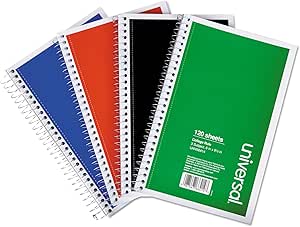 Universal UNV66414 9.5 in. x 6 in. 3-Subject Medium/College Rule Wirebound Notebook - Assorted Cover Colors (4/Pack)