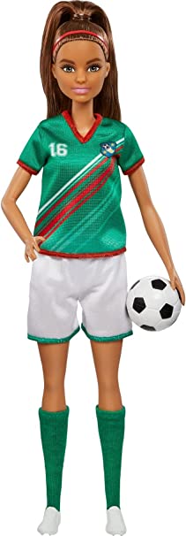 Barbie Soccer Doll, Brunette Ponytail, Colorful #16 Uniform, Soccer Ball, Cleats, Tall Socks, Great Sports-Inspired Gift for Ages 3 and Up