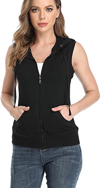 Dilgul Women's Sleeveless Hoodies Zip Up Hooded Vest Casual Sweatshirt with Kanga Pocket