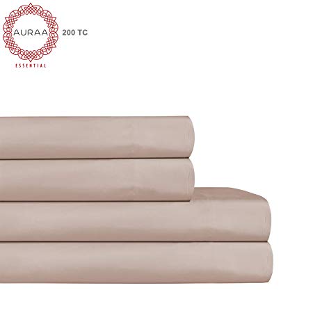 AURAA ESSENTIAL 100% Cotton Peached Percale Sheet Set - Full Sheets - 4 Piece Set, Feather Soft, DEEP Pocket,Big Sale Days,Oeko-TEX Certified, Taupe