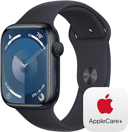 Apple Watch Series 9 GPS 45mm Midnight Aluminum Case with Midnight Sport Band - M/L with AppleCare  (2 Years)