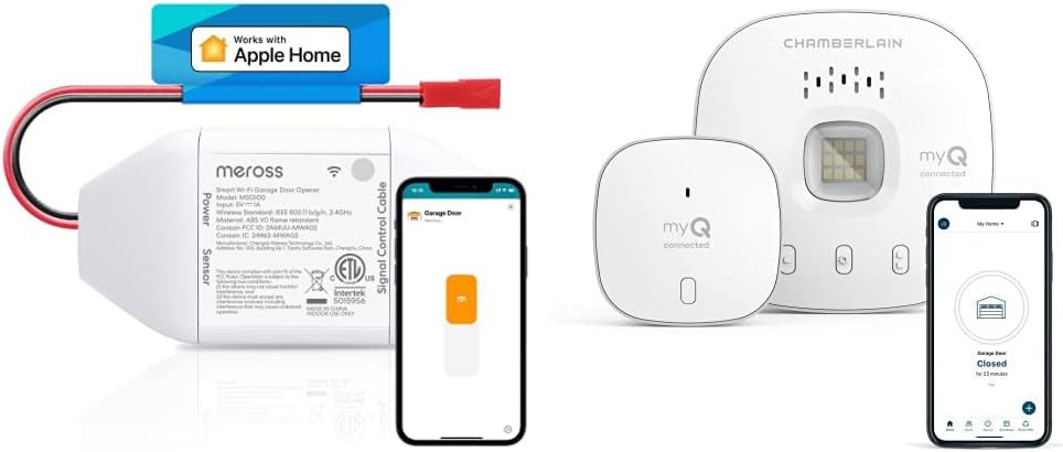 Smart Garage Door Opener Remote, Compatible w/Apple HomeKit & myQ Chamberlain Smart Garage Control - Wireless Garage Hub and Sensor w/WiFi & Bluetooth - Smartphone Controlled, myQ-G0401-ES, White