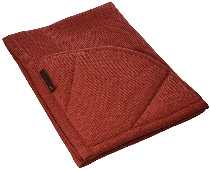 Rachael Ray Kitchen Towel and Oven Glove Moppine – A 2-in-1 Ultra Absorbent Kitchen Towel with Heat Resistant Pot-Holder Padded Pockets to Handle Hot Cookware and Bakeware,Brick Red