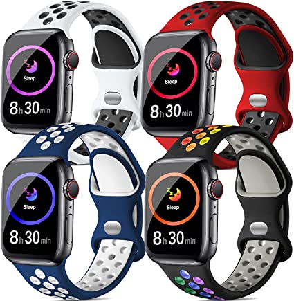 YENDILI 4 Pack Sport Band Compatible with Apple Watch 44mm 42mm 45mm 41mm 40mm 38mm for Men Women Kids, Breathable Soft Silicone Athletic Strap for Apple iWatch Series 7 6 5 4 3 2 1 SE