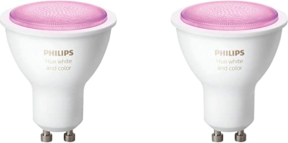 Philips Hue White and Colour Ambiance Smart Spotlight Twin Pack LED [GU10 Spot] with Bluetooth, Compatible with Alexa and Google Assistant