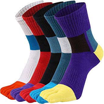 Pelisy 5 Pairs Toe Socks Cotton Athletic Socks Five Finger Socks Men Pack