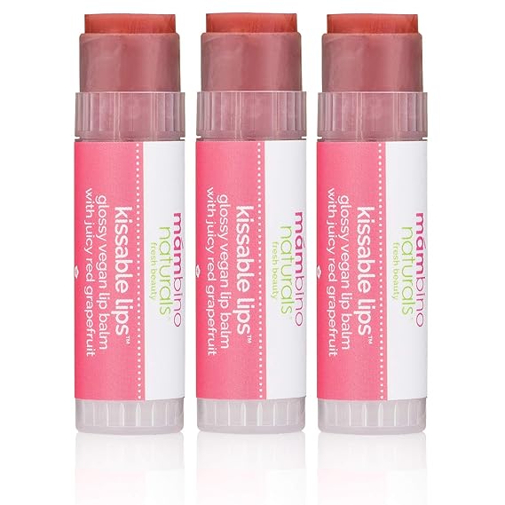 Mambino Organics Kissable Lips Glossy Vegan Lip Balm, Juicy Red Grapefruit, 7 G, 3 Pack