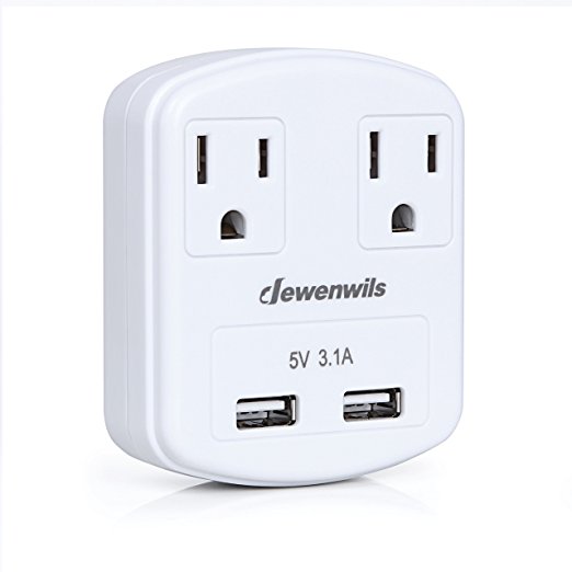 Dewenwils Multi Outlets Adapter with Dual 3.1A USB Charging Ports and 2 AC Plugs Compact Portable Travel Wall Mount Charger