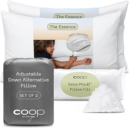 Coop Home Goods The Essence Down Alternative Pillow, Best Pillows for Sleeping, Adjustable Pillows Queen Size Set of 2 - Luxury Hotel Pillows for Back, Stomach or Side Sleepers