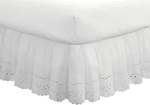 Fresh Ideas Eyelet Ruffled Bedskirt – Ruffled Bedding with Gathered Styling – 18” Drop, Full, White
