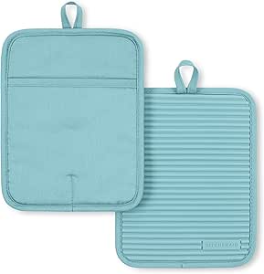 KitchenAid Ribbed Soft Silicone Pot Holder 2-Pack Set, Mineral Water Aqua, 7"x9"