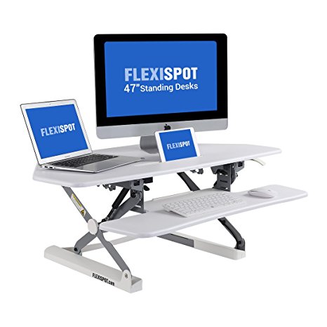 FlexiSpot M4W Adjustable Standing Desk - 41" Cubicles Corner Desk Riser computer riser with Removable Keyboard Tray (White)