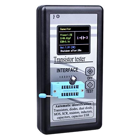 kuman Multifunction Transistor Tester with 1.8 inch LCD TFT Display, Mega328 NPN/PNP Automatic Identification Transistor, Diodes, Dual Diode (Multifunction Transistor Tester)