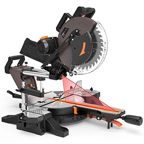 Sliding Miter Saw 1700W, Tacklife 12inch 15Amp Double-Bevel Compound Miter Saw with Laser, Adjustable Cutting Angle, Extensible Table, 3800rpm, Clamping Device,10ft/3 M Cable, 40T Blade for Wood | PMS03A