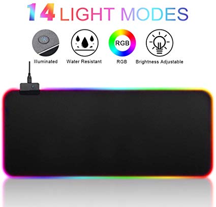 RGB Gaming Mouse Mat - FAGORY Oversized Glowing Led Extended Mouse Pad with 14 Light modes and Non-Slip Rubber Base, Keyboard Mouse Thick Mat for Gaming, Computer, Office and Desk (800×300×4mm)
