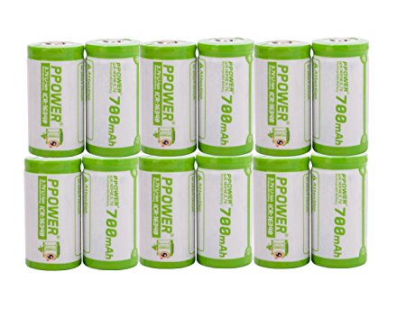 Ppower Pbe 12 X 700mah cr123a cr123 16340 Li-Ion Rechargeable Batteries (compatible and tested with Arlo Wireless, Reolink Argus, Keen, etc) P-POWER