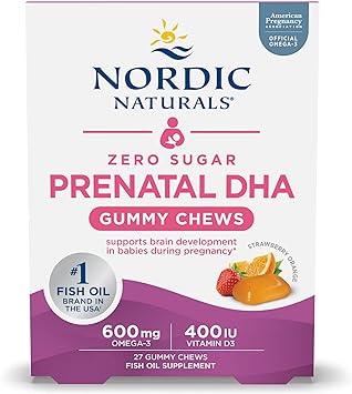 Nordic Naturals Zero Sugar DHA Prenatal Vitamin Gummies, Strawberry Orange Flavor - 27 Gummies - Supplements for Pregnancy - 600 mg Omega-3 Fish Oil and 400 IU Vitamin D3-27 Servings