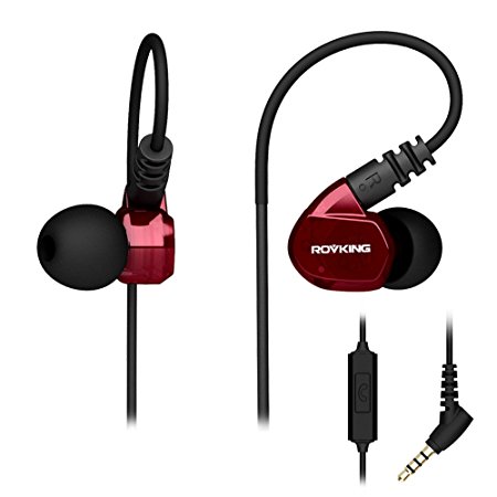 ROVKING Over Ear In Ear Noise Isolating Sweatproof Sport Headphones Earbuds Earphones with Remote and Mic Earhook Wired Stereo Workout Earpods for Running Jogging Gym for iPhone iPod Samsung (Wine Red)