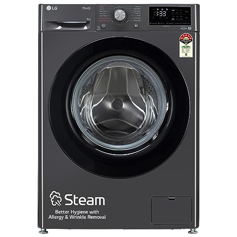 LG 8 Kg 5 Star Inverter AI Direct Drive Fully-Automatic Front Load Washing Machine with In-Built Heater (FHP1208Z3M, Middle Black, 6 Motion Direct Drive Technology & Steam for Hygiene Wash)