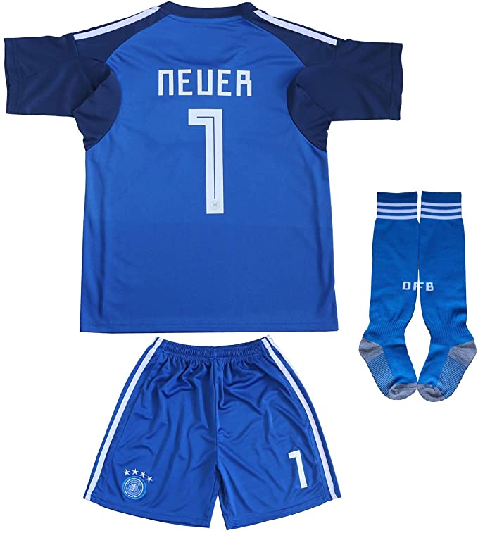 KID BOX Germany Neuer #1 Goalie Football Soccer Kids Goalkeeper Jersey Short Socks Set Youth Sizes
