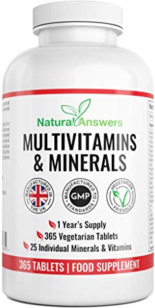 Multivitamins & Minerals Formula | 365 Tablets (Up to 1 Year Supply) | 25 Multivitamins with Iron and Minerals for Men and Women | Multivitamin Tablets Suitable for Vegetarians by Natural Answers